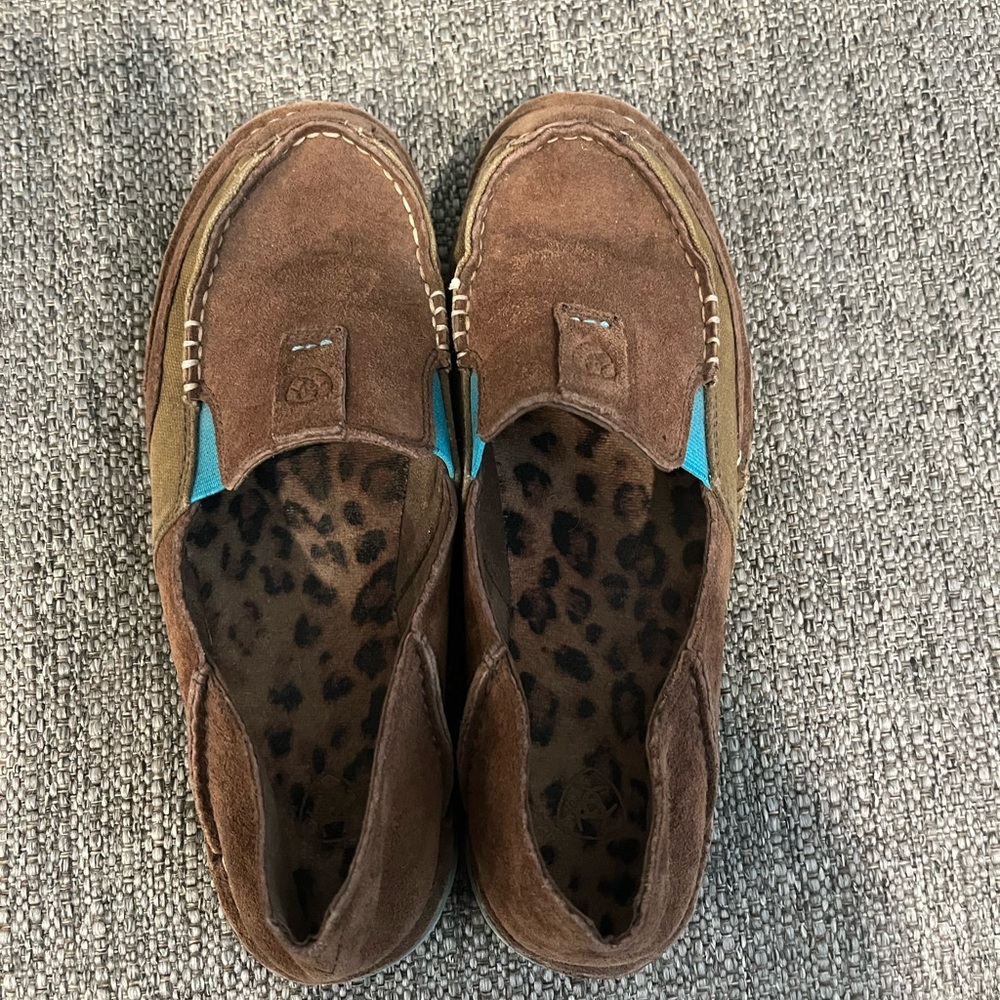 Ariat Brown Suede Slip-On Shoes with Turquoise Accents size 7.5B